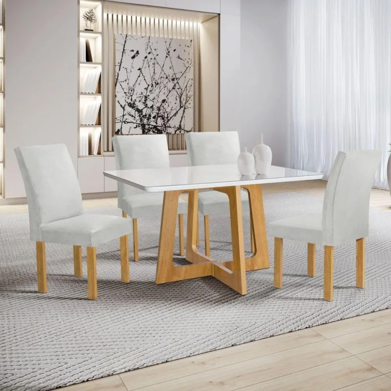 Conjunto Sala de Jantar Arizona 4 Lugares Tampo em Vidro Cinza 120CM Cel Móveis - Cel Móveis - Móveis