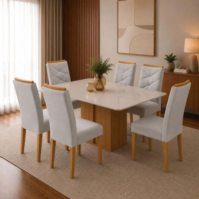 Conjunto 6 Cadeiras para Sala de Jantar Germany Estrutura em MDF Suede Cinza Cel Móveis - Cel Móveis