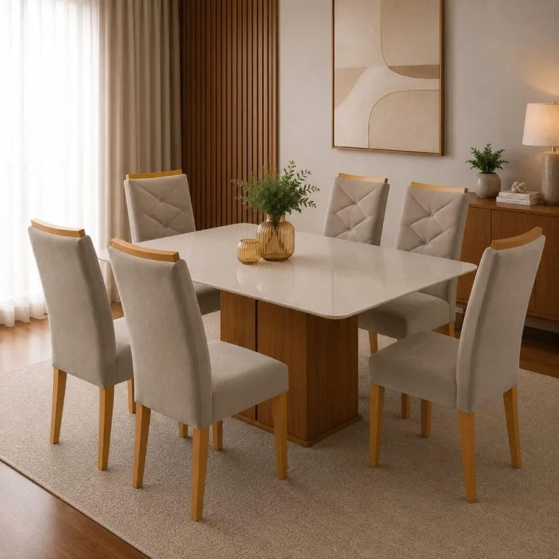 Conjunto 6 Cadeiras para Sala de Jantar Germany MDF Suede Bege Cel Móveis - Cel Móveis