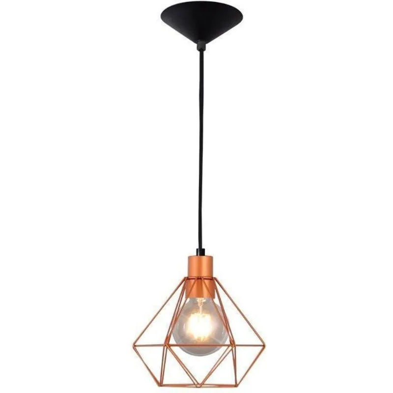 Pendente 1 Lâmpada Sobrepor Diamante Até 15W Aço Attena 3006 Peq Pt/Cb Preto/Cobre Bivolt