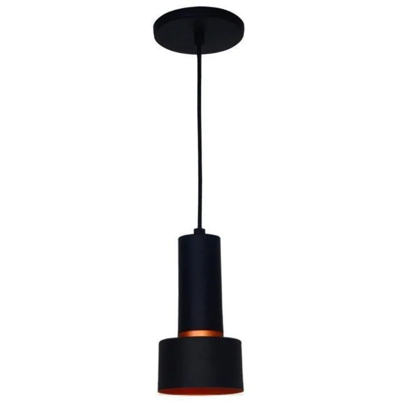 Pendente 1 Lâmpada Sobrepor Roma Cilindro Até 15W Alumínio Attena 3133 Pt/Cb Preto/Cobre Bivolt