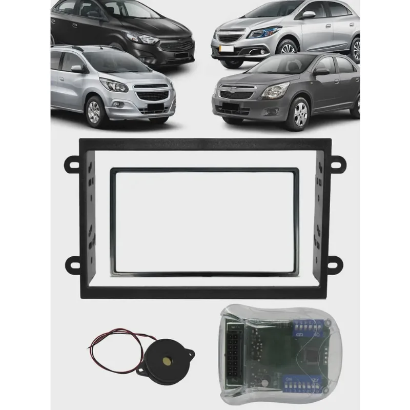 Moldura De Painel 2 Din + Interface Comando de Volante Chevrolet Onix Cobalt Spin Prisma 2013 2014 2015 2016 2017 2018