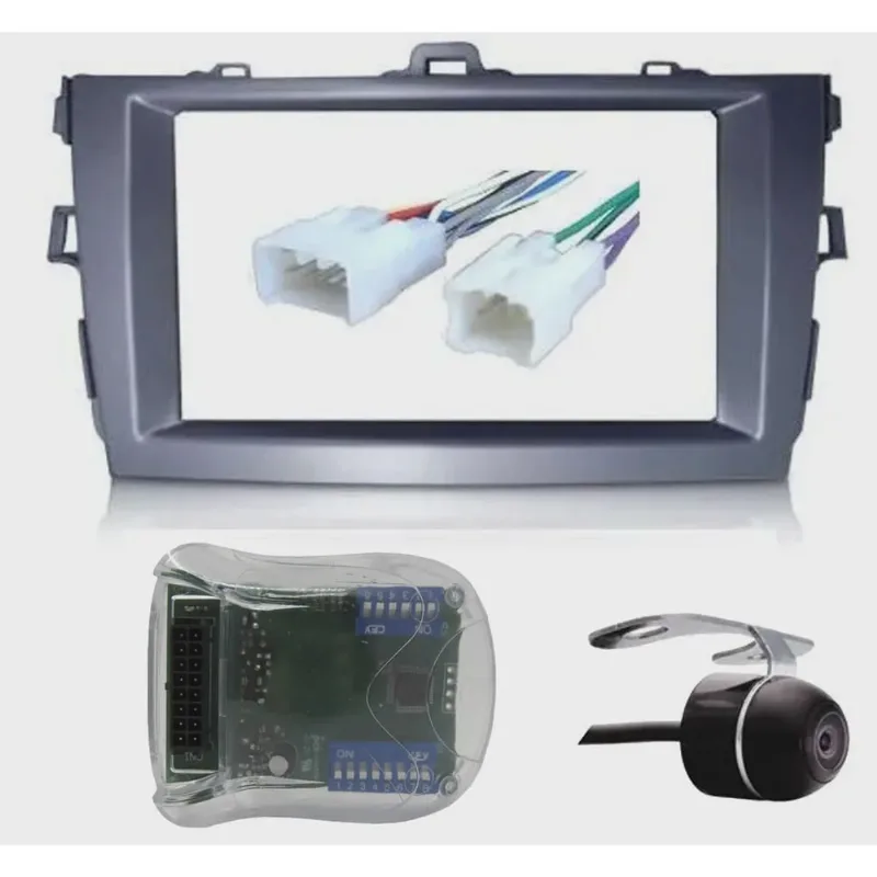 Moldura De Painel 2 Din Toyota Corolla 2009 á 2013 Para cd dvd 2 Dins - Padrão Original + Conector + Interface volante + Câmera de Ré