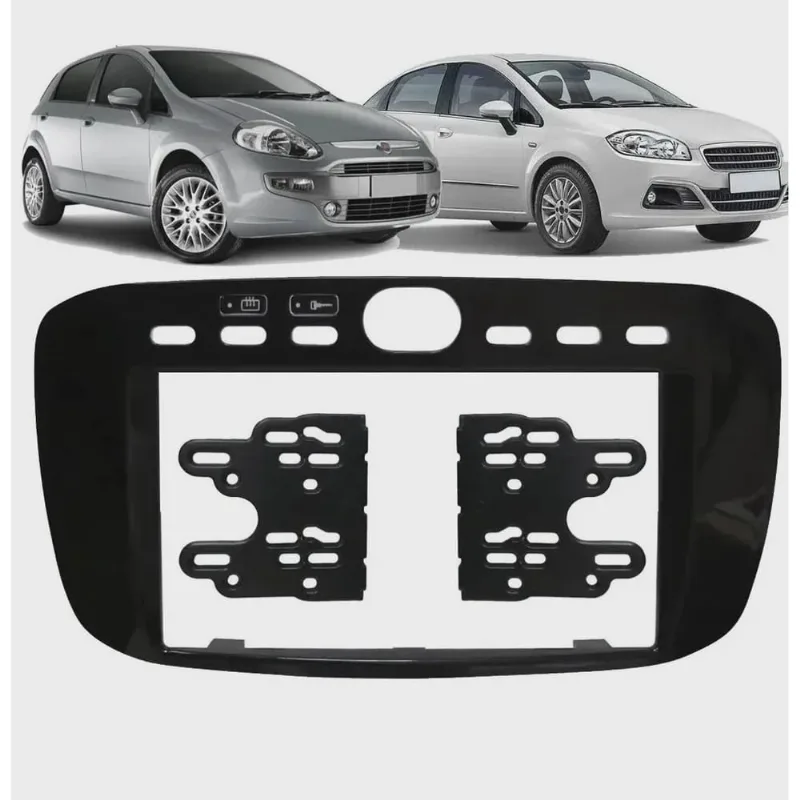 Moldura De Painel 1 e 2 Din Fiat Punto 2013 2014 2015 2016 2017 Linea 2ª Versão 2015 2016 + Suportes De Fixação Laterais