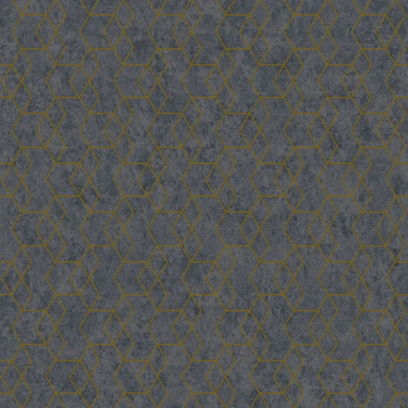 Papel De Parede Essencial - Ess1022 Geometrico Grafite/dourado - Rolo Fechado De 53cm X 10mts Ess1022 Edantex