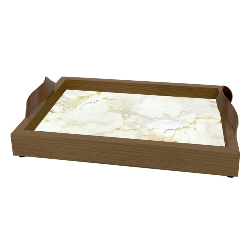 Bandeja Decorativa 20X30cm C/Vidro E Alça De Couro EFéito Juta Art Frame
