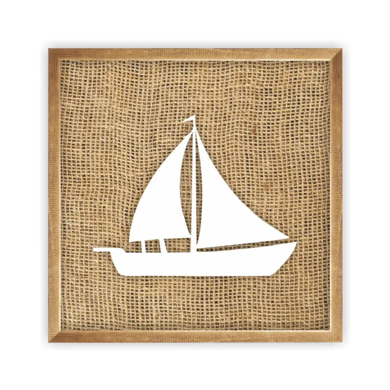 Quadro Aplique Mar 30x30 Fundo Juta - Art Frame