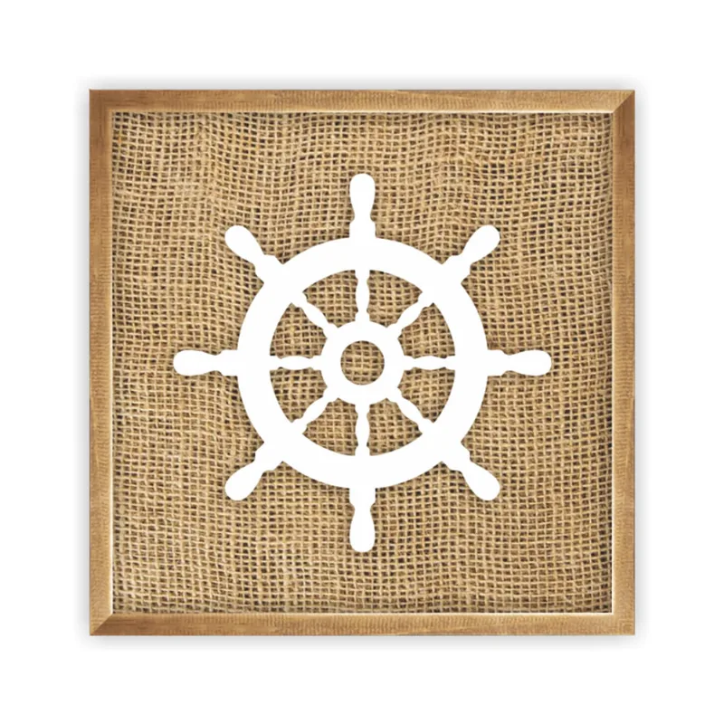 Quadro Aplique Mar 30x30 Fundo Juta - Art Frame