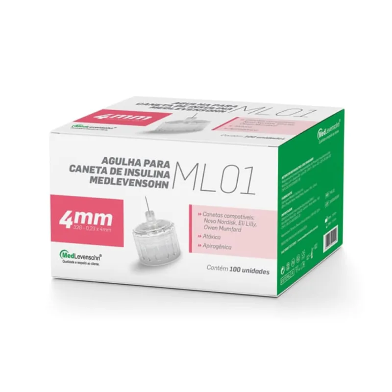 AGULHA CANETA INSULINA ML01 32G 4MM C/100UND MEDLEVENSOHN - MedLevensohn