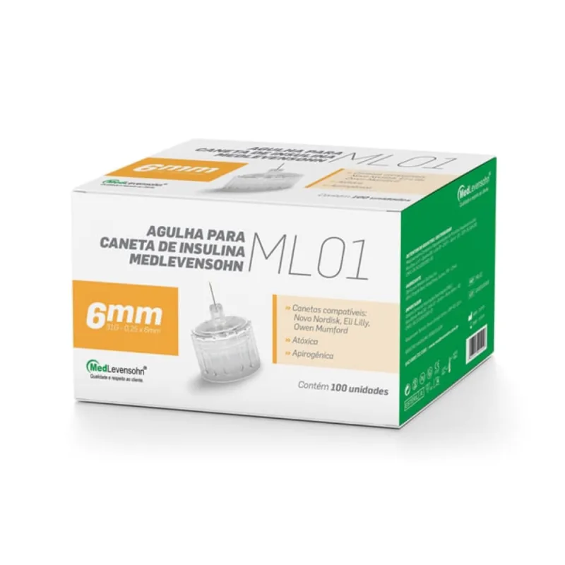 Agulha 6mm para Caneta de Insulina Medlevensohn 100 Unid 6 mm - MedLevensohn - Agulha