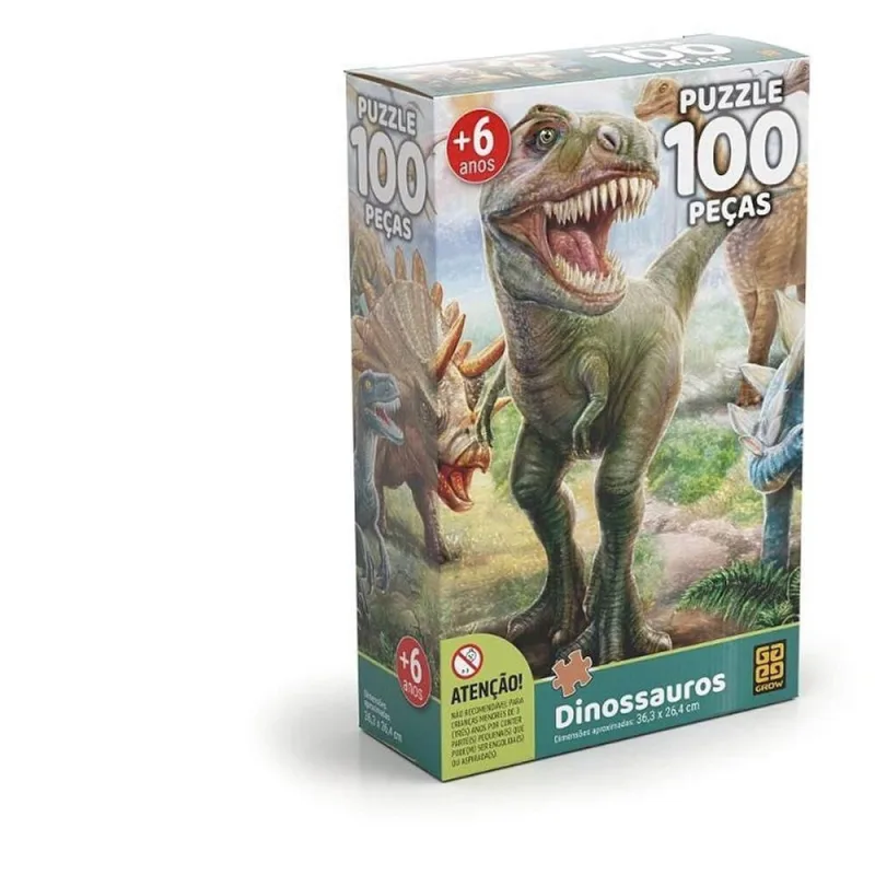 Quebra-cabeça Cartonado Dinossauro 100 Peças Grow - Grow - Brinquedos