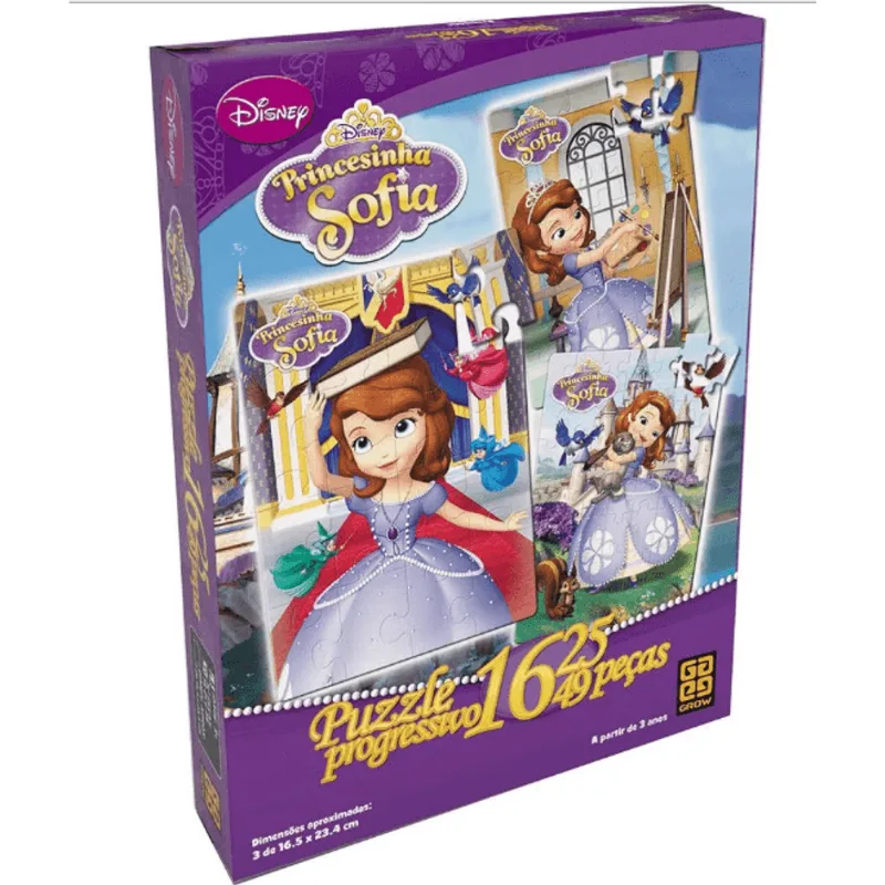 Puzzle Progressivo 12, 20, 30 Peças - Grow - PRINCESA SOFIA