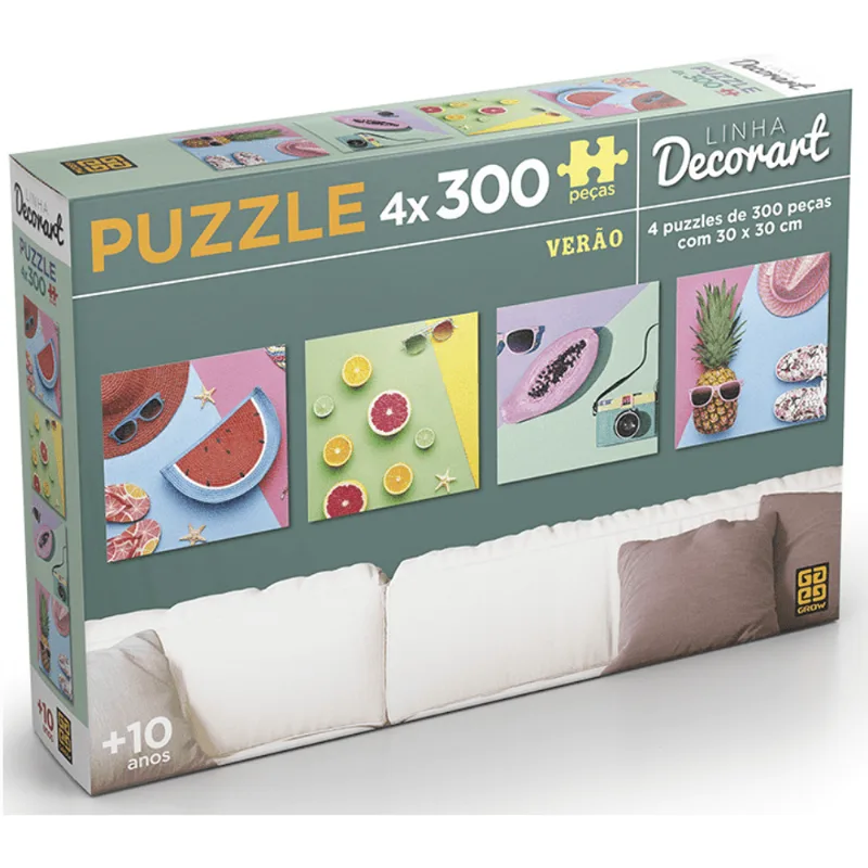 Quebra Cabeça Puzzle 4 X 300 Peças Decorart Verão - Grow 3588