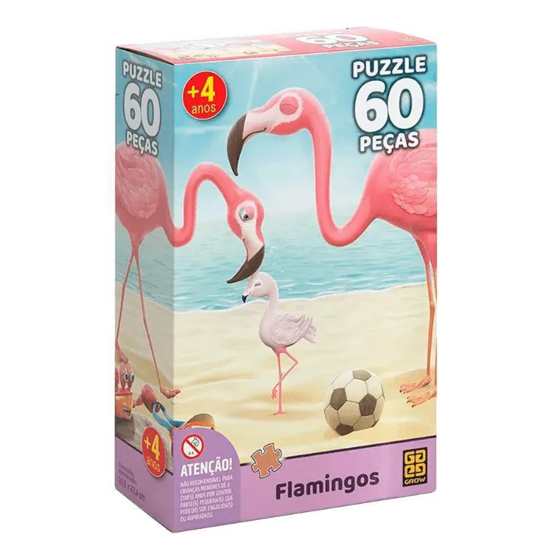 Quebra Cabeca Flamingos 60 Pecas +4 Anos Grow