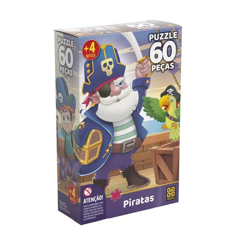 Quebra-Cabeça - 60 Peças - Piratas - Grow