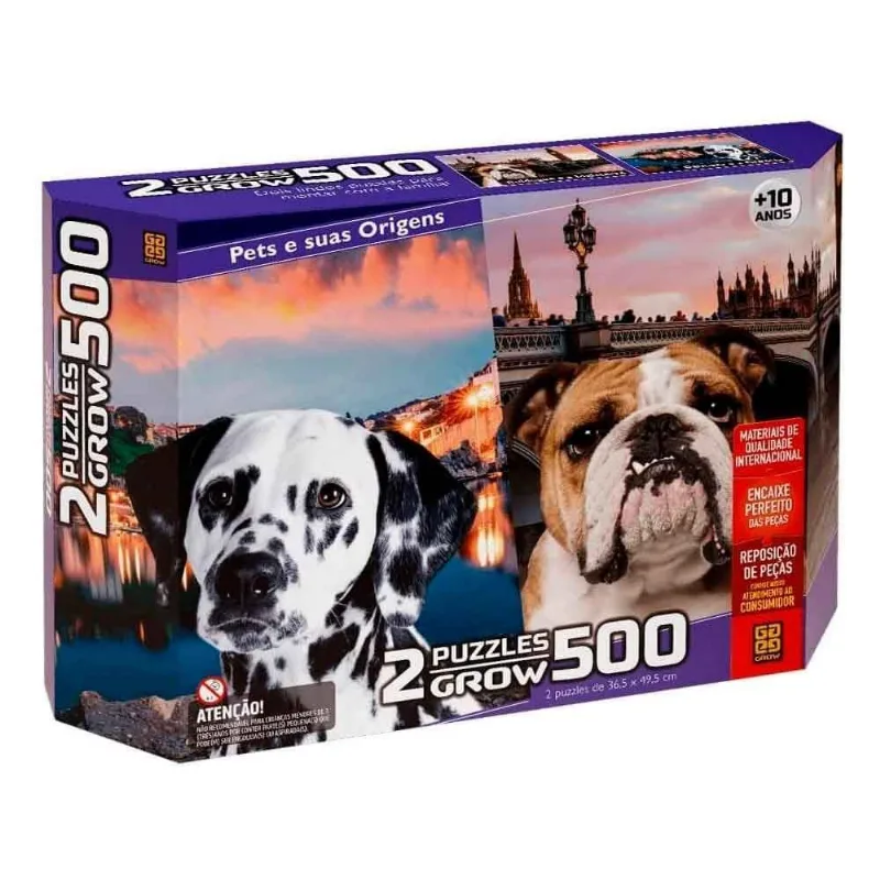 Quebra-Cabeça Duplo Pets E Suas Origens 500 Peças Grow - 4040