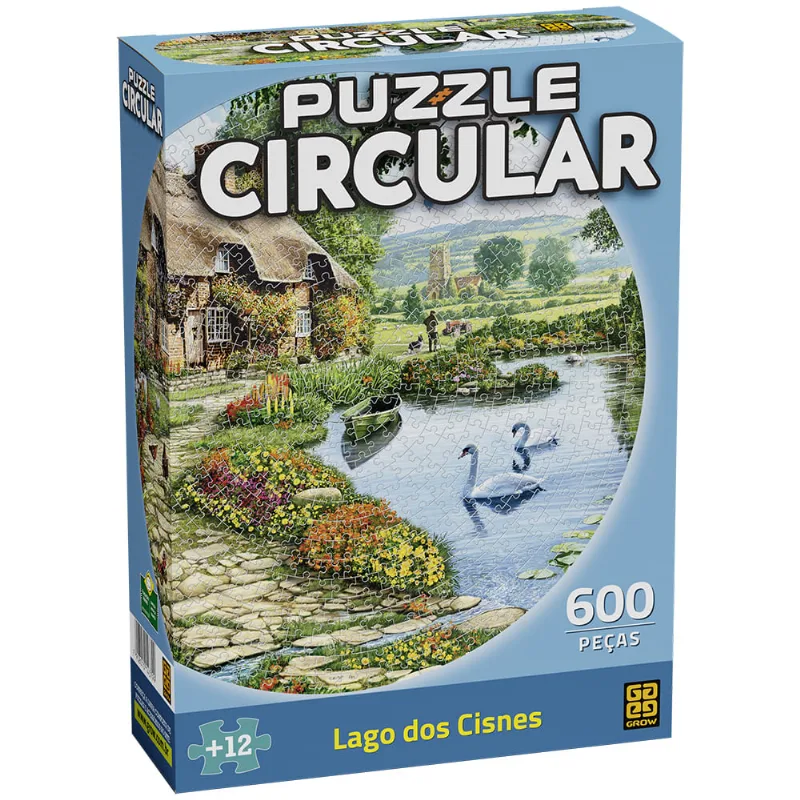 Quebra-Cabeça - Circular - 600 Peças - Lago dos Cisnes - Grow
