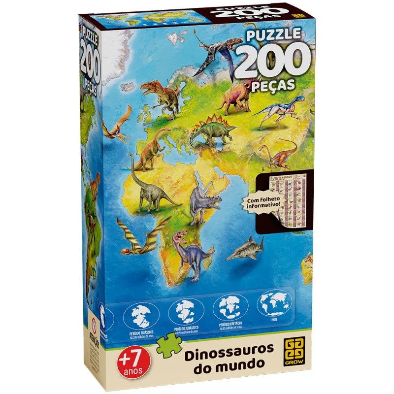 Quebra-Cabeça - Dinossauros Do Mundo - 200 Peças - Grow