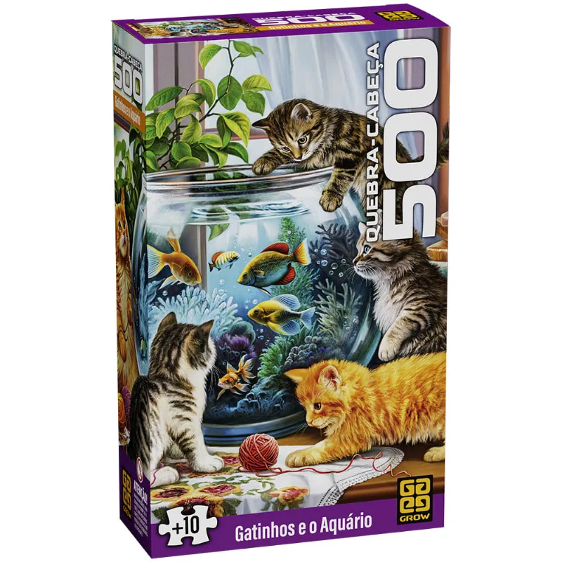 Quebra-Cabeça - 500 Peças - Gatinhos E Aquário - Grow