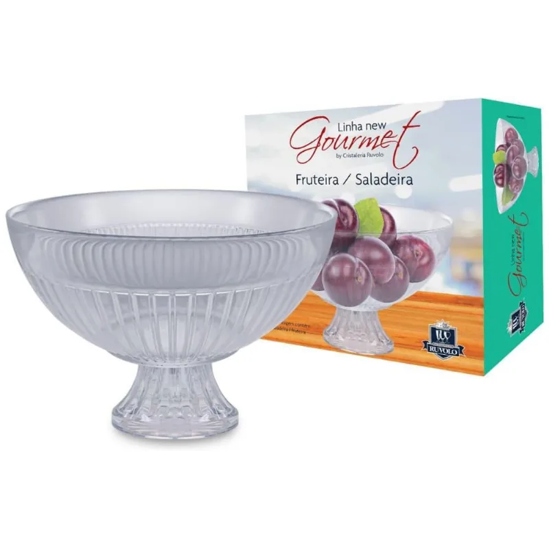 Saladeira Ruvolo Bolw Gourmet Redonda c/ Pé Vidro 25cm x 16cm