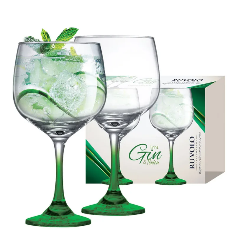 Jogo com 02 Taças de Gin Club Haste Verde 705ml