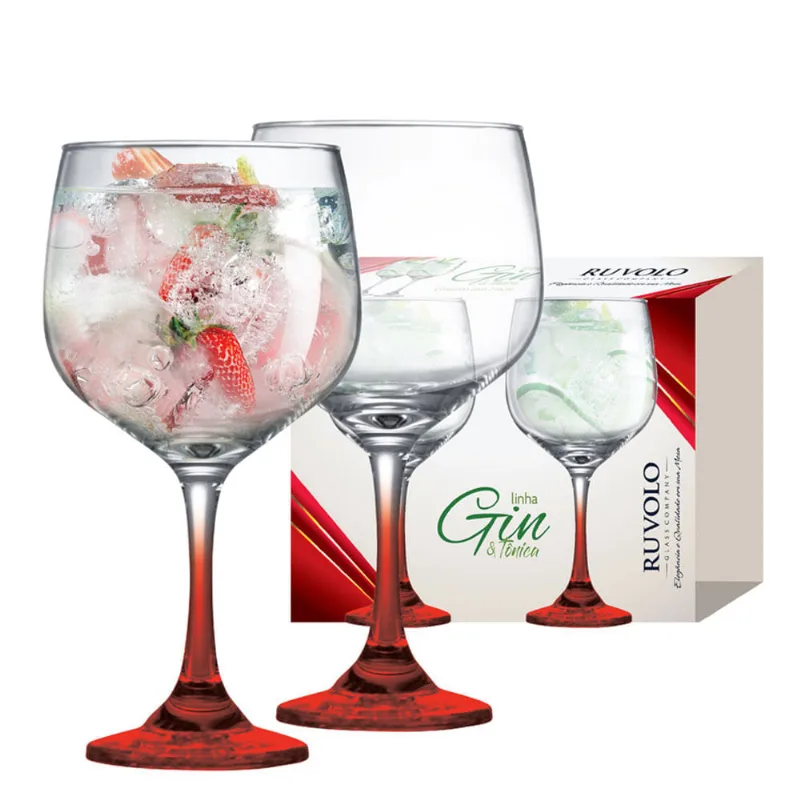 Jogo com 02 Taças de Gin Club Haste Vermelha 705ml