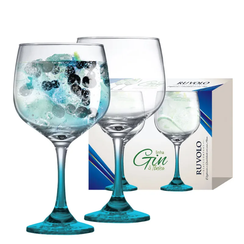 Jogo com 02 Taças de Gin Club Haste Azul 705ml