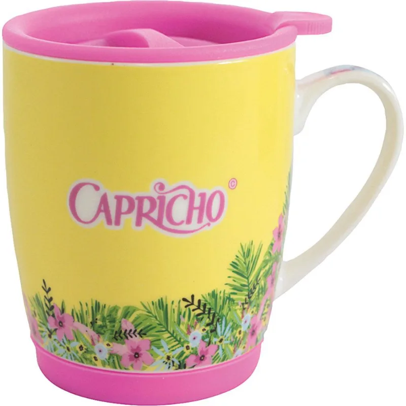 Caneca 350ml Zona Criativa Love Summer com Tampa e Base Silicone