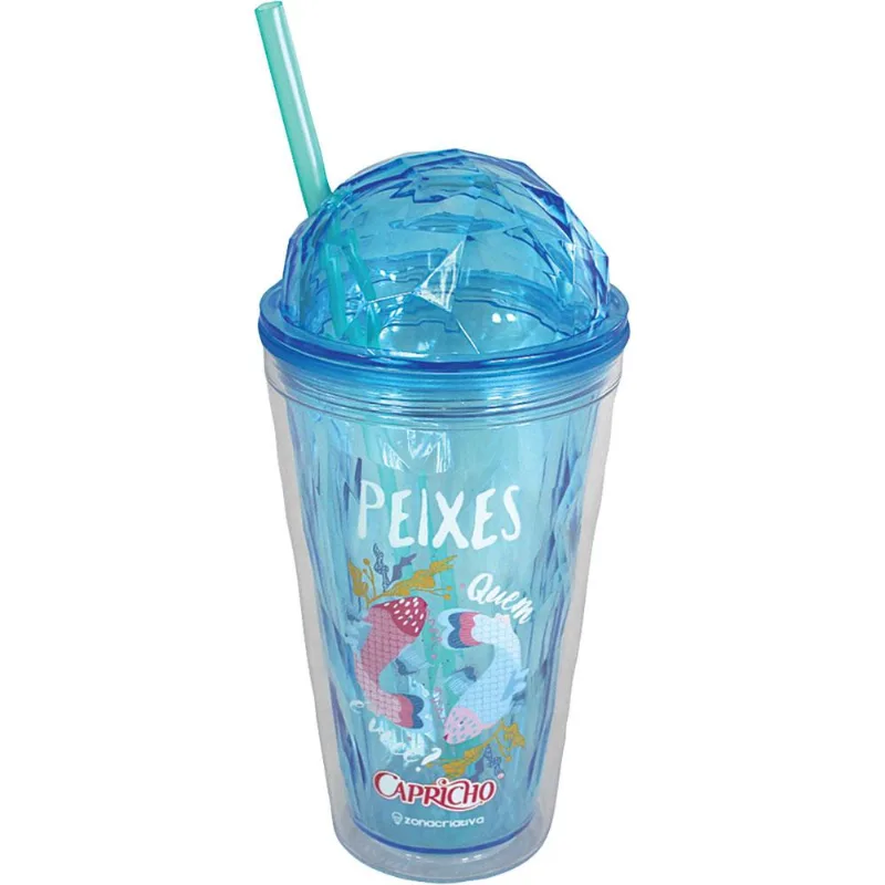 Copo com Canudo 450ml Zona Criativa Capricho Peixes