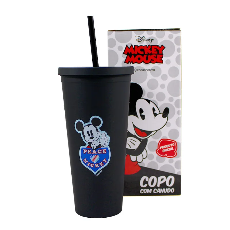 Copo canudo mickey mouse Copo com Canudo Emborrachado - 650 Ml - Disney - Mickey Mouse - Zona Criativa