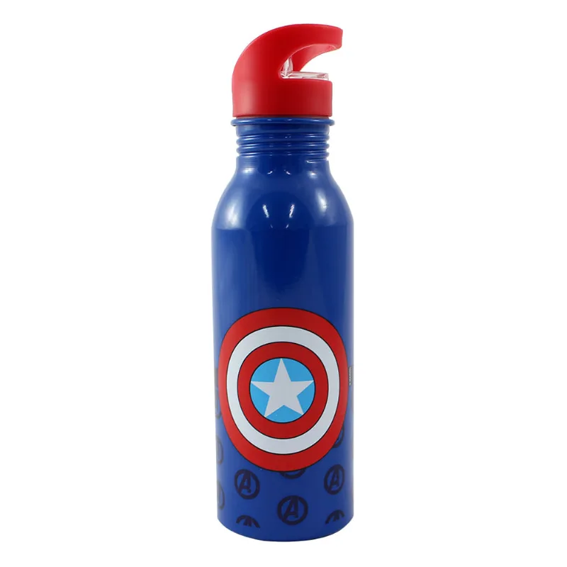 Garrafa de Alumínio com Canudo Retrátil - 600Ml - Disney - Marvel - Capitão América - Zona Criativa