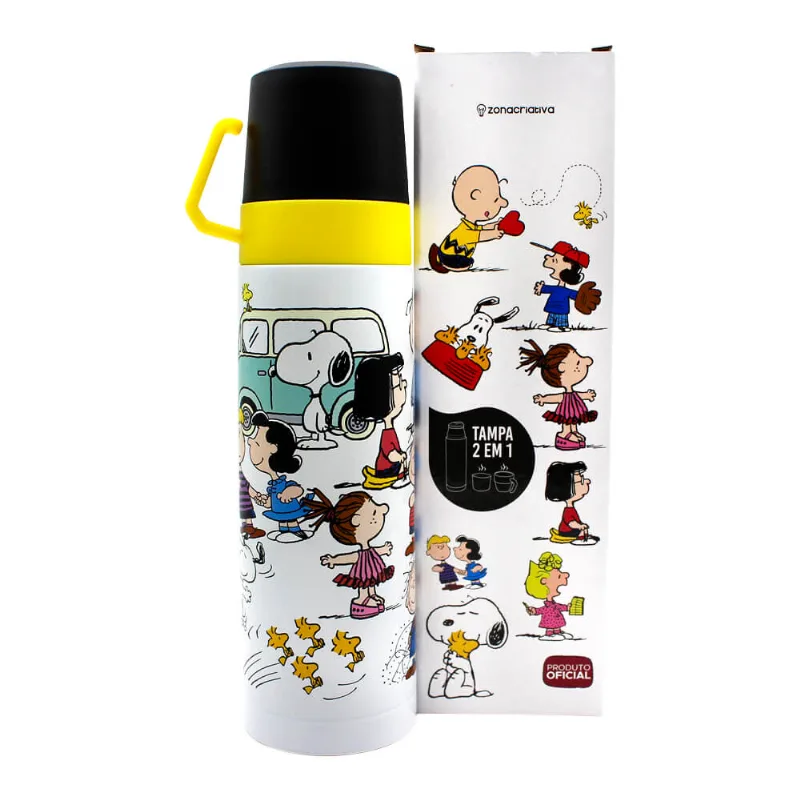 Garrafa Com 2 Tampas Xícara - Turma Snoopy