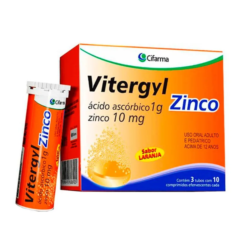 Suplemento Alimentar Vitergyl Zinco 1g + 10mg 30 Comprimidos Efervescentes