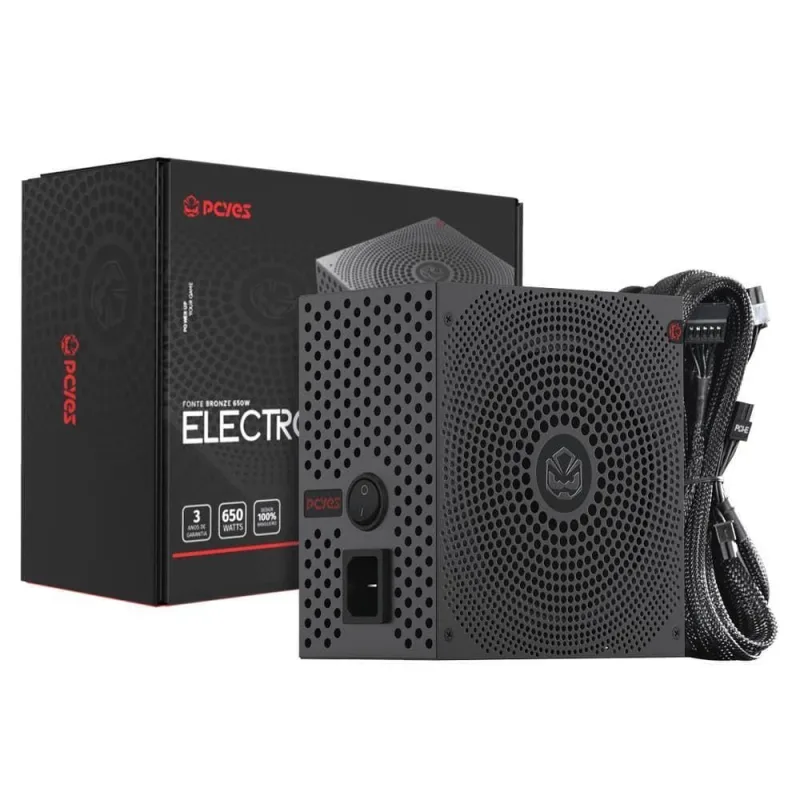 Fonte de Alimentação ATX Electro V2 Series 650W Bivolt 80 Plus Bronze Preto Pcyes - PCYES - Agro