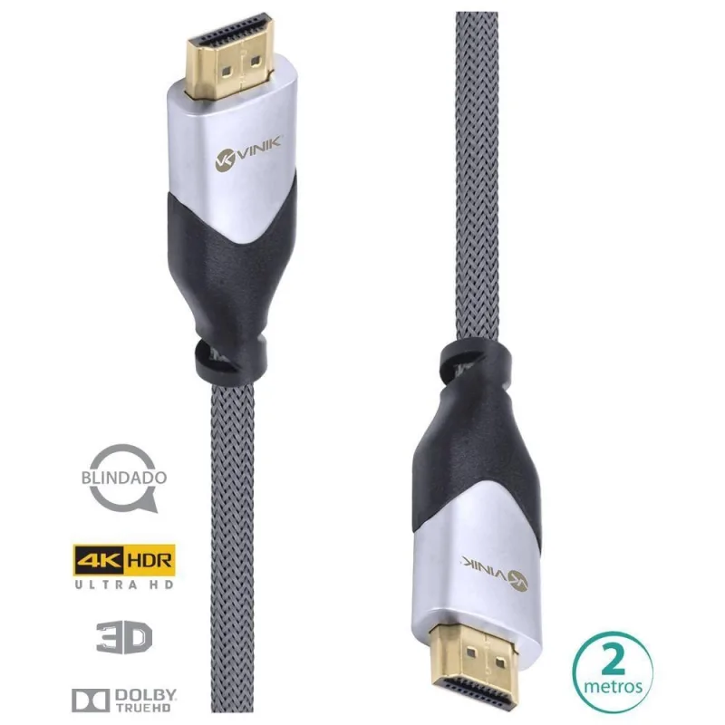 Cabo Hdmi 2.0 4K Ultra Hd 3D Conexao Ethernet Blindado Em Nylon 2 Metros - H20B-2 - Vinik - Agro