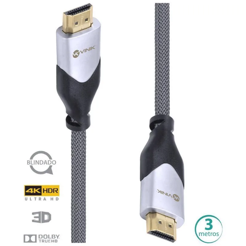 Cabo Hdmi 2.0 4k Ultra Hd 3d Conexão Ethernet Blindado Em Nylon 3 Metros - H20b-3 - Vinik