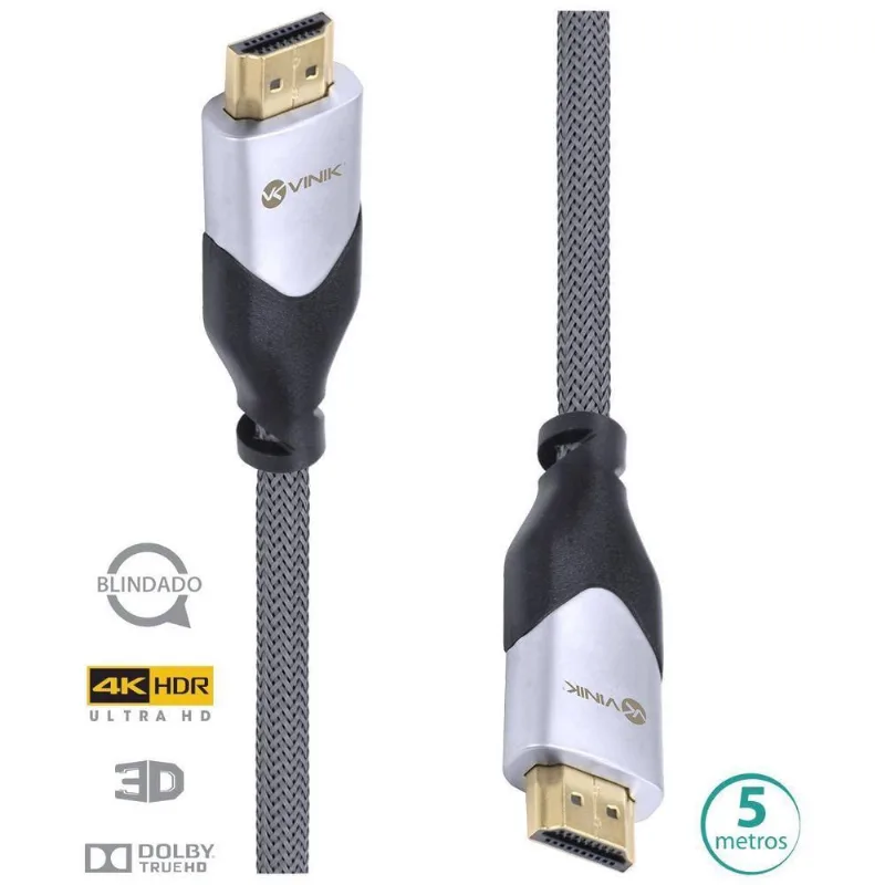 Cabo Hdmi 2.0 4k Ultra Hd 3d Conexão Ethernet Blindado Em Nylon 5 Metros - H20b-5 - VINIK - Informática