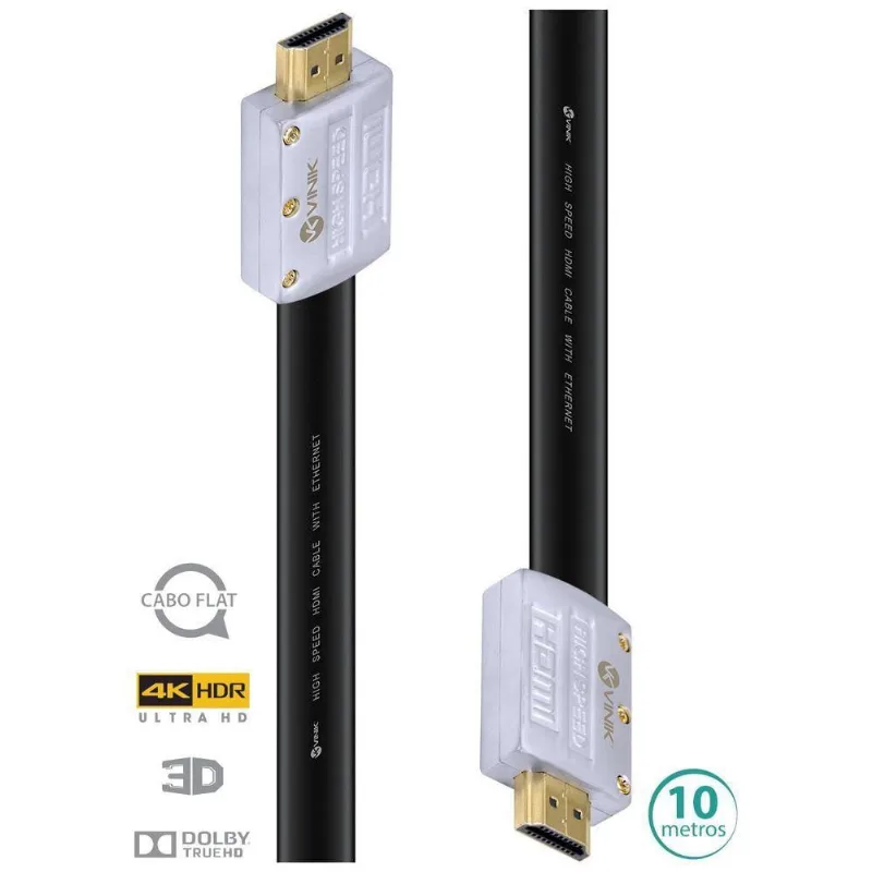 Cabo Hdmi 2.0 4k Ultra Hd 3d Conexão Ethernet Flat Com Conector Desmontável 10 Metros - H20fl-10