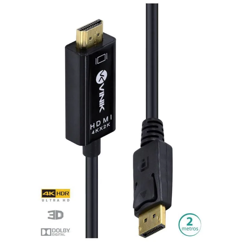 Cabo Displayport 1.3 Para Hdmi 2.0 4k 30hz Ultra Hd 2 Metros - H20dp13-2