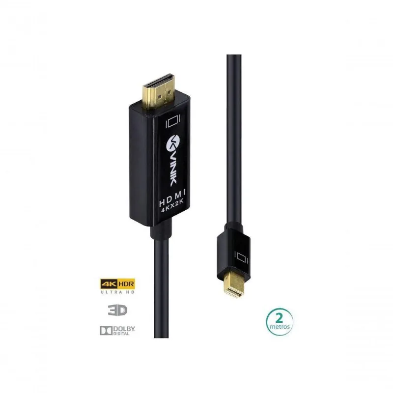 Cabo Mini Displayport Para Hdmi 2.0 4k Ultra Hd 2 Metros - H20mdp-2 - VINIK - Informática