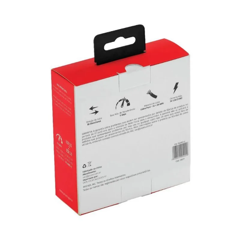 Cabo De Dados Usb A 3.0 Macho Para Usb A 3.0 Macho 28awg Puro Cobre 2 Metros - Puam3-2 - PCYES - Informática