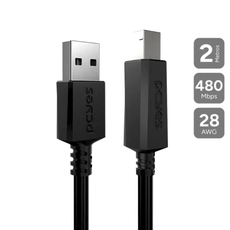 Cabo para Impressora USB 2.0 2m PCYES Alta Qualidade - pcyes - Informática