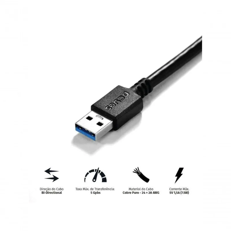 Cabo USB 3.0 PUABM3-3 para Impressora e HD Externo 3 METROS Cobre Puro Alta Velocidade Pcyes - PCYES