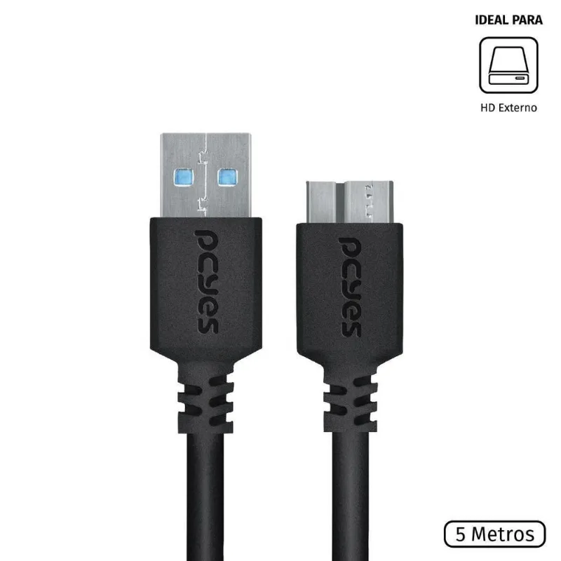 Cabo Usb 3.0 A Macho × Micro Usb B Macho 5m - PCYES - Informática