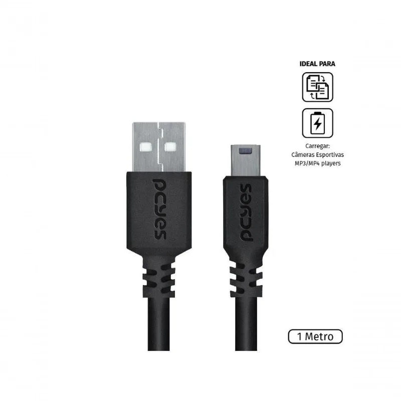 Cabo USB 2.0 PUANM2-1 Macho para Mini USB B 1 METRO Preto Pcyes - PCYES