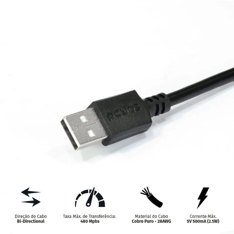 Cabo USB a 2.0 para Mini USB B 3M com Taxa de Transferência Até 480 MBPS Pcyes - PCYES - Informática