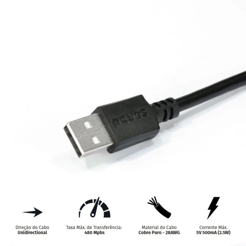 Cabo Extensor USB 2.0 M F 1M Cobre 28AWG PCYES - PCYES - Informática