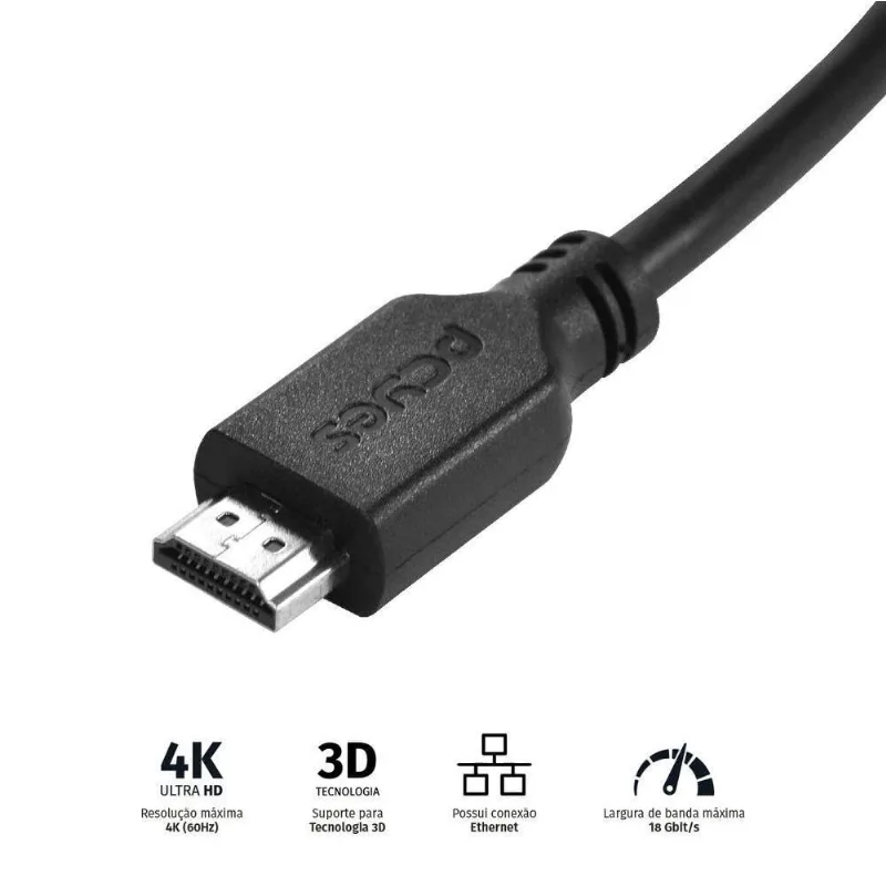 Cabo Hdmi 2.0 4k 30awg Puro Cobre 1 Metro - Phm20-1 - pcyes - Casa E Construção