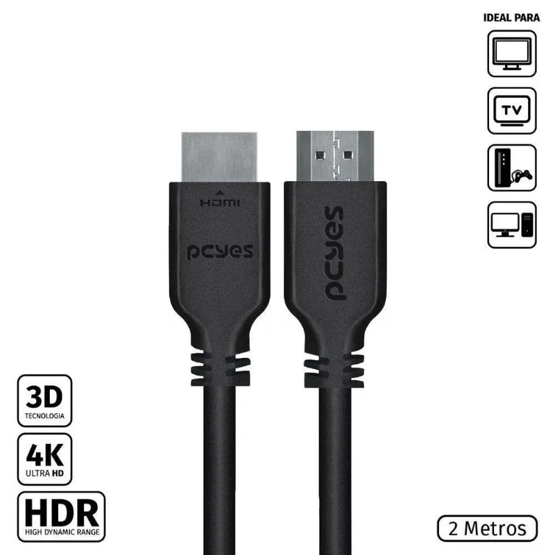 Cabo Hdmi 2.0 4k 30awg Puro Cobre 2 Metros - Phm20-2