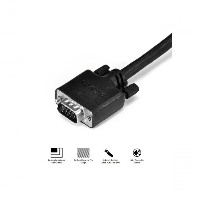 Cabo de Vídeo VGA PVM15-3 15 Pinos Macho para VGA 3M 28AWG Cobre Puro Pcyes